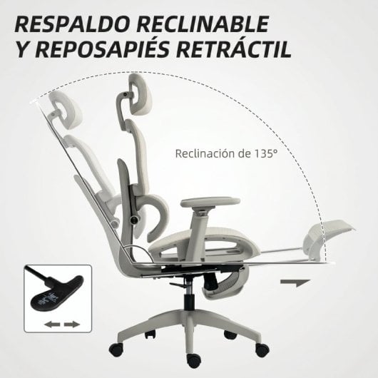 Homcom Silla De Oficina Ergonómica De Malla Con Reposacabezas Ajustable Beige