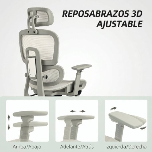 Homcom Silla De Oficina Ergonómica De Malla Con Reposacabezas Ajustable Beige
