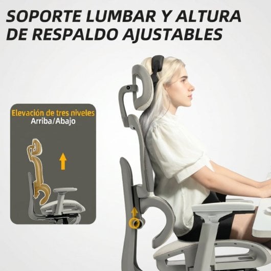 Homcom Silla De Oficina Ergonómica De Malla Con Reposacabezas Ajustable Beige