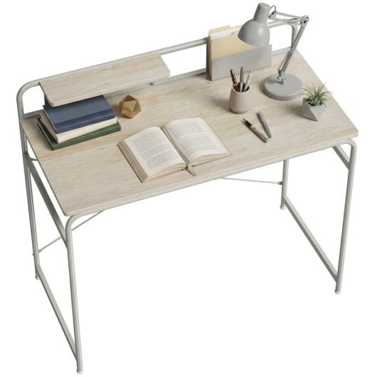 Homcom Escritorio Con Estante Y Estructura De Metal 98x48x88,5 Cm Roble
