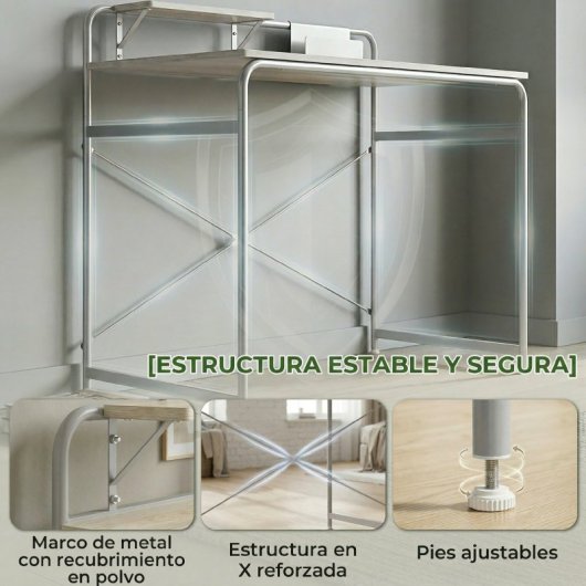 Homcom Escritorio Con Estante Y Estructura De Metal 98x48x88,5 Cm Roble