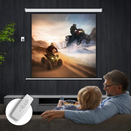 Homcom Pantalla De Proyector Eléctrica 85 Pulgadas Con Control Remoto Blanco