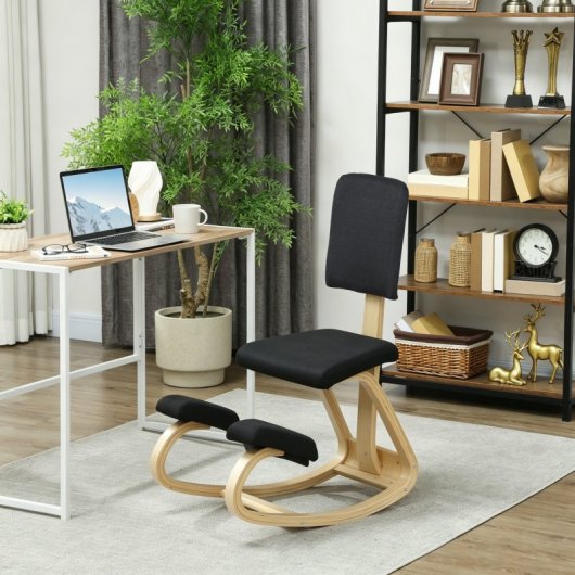 Homcom Silla Ergonómica De Rodillas Con Respaldo Marco De Madera Negro