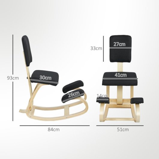 Homcom Silla Ergonómica De Rodillas Con Respaldo Marco De Madera Negro