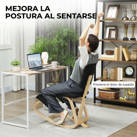 Homcom Silla Ergonómica De Rodillas Con Respaldo Marco De Madera Negro