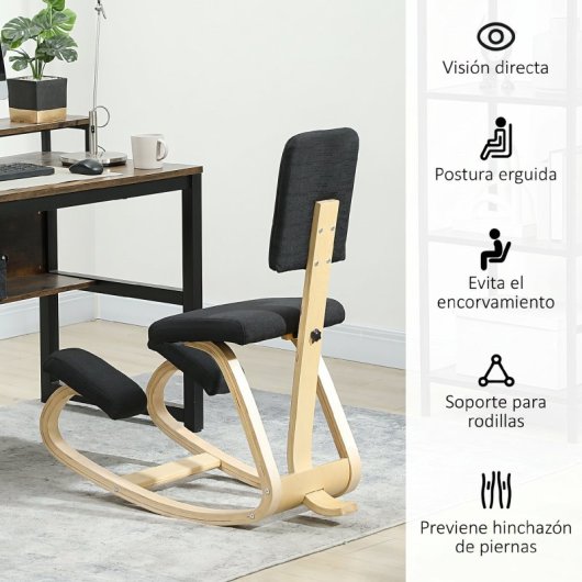Homcom Silla Ergonómica De Rodillas Con Respaldo Marco De Madera Negro