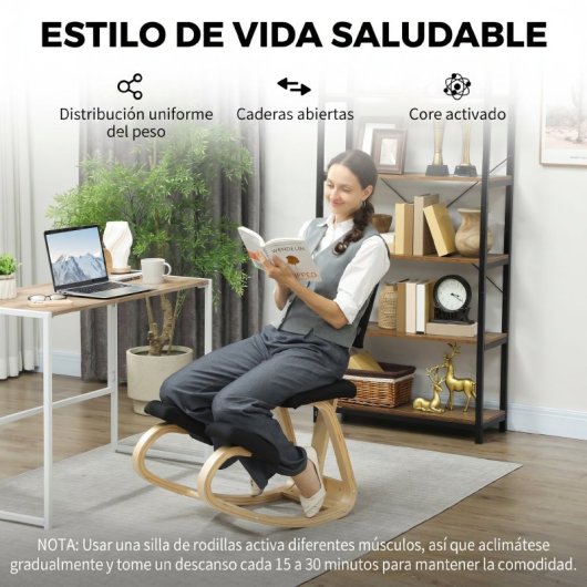 Homcom Silla Ergonómica De Rodillas Con Respaldo Marco De Madera Negro