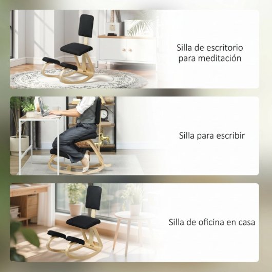 Homcom Silla Ergonómica De Rodillas Con Respaldo Marco De Madera Negro