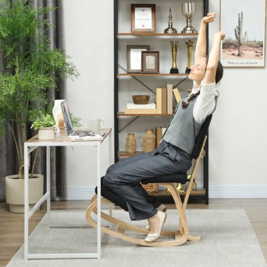 Homcom Silla Ergonómica De Rodillas Con Respaldo Marco De Madera Negro