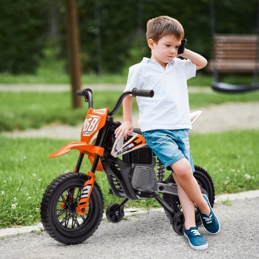 Aiyaplay Moto Eléctrica Para Niños 12v 2 Motores Y Suspensión Trasera Naranja