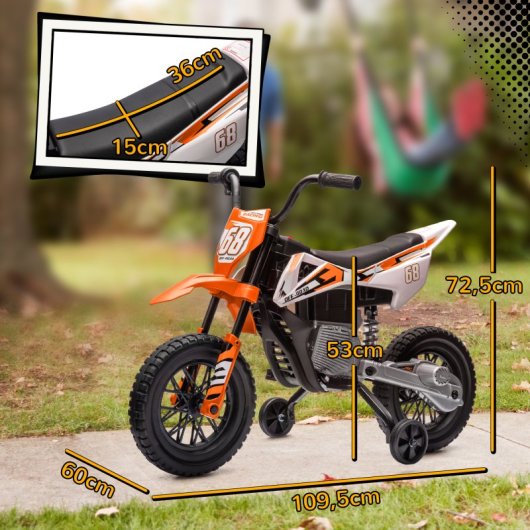 Aiyaplay Moto Eléctrica Para Niños 12v 2 Motores Y Suspensión Trasera Naranja