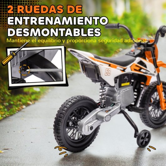 Aiyaplay Moto Eléctrica Para Niños 12v 2 Motores Y Suspensión Trasera Naranja