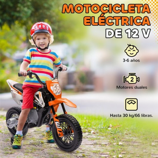 Aiyaplay Moto Eléctrica Para Niños 12v 2 Motores Y Suspensión Trasera Naranja