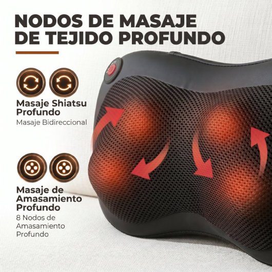 Homcom Cojín De Masaje Shiatsu Con Calor Y 4 Nodos Amasado Giratorio 3d
