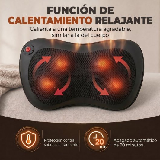 Homcom Cojín De Masaje Shiatsu Con Calor Y 4 Nodos Amasado Giratorio 3d