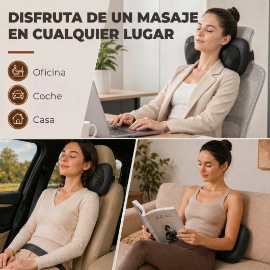 Homcom Cojín De Masaje Shiatsu Con Calor Y 4 Nodos Amasado Giratorio 3d