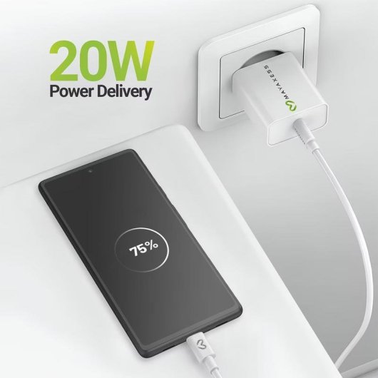 Caricatore USB 20W Mayaxess SEK-VIRT-PX6A Bianco con Cavo USB-C