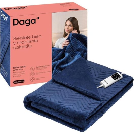 Manta Eléctrica Daga Relax Suave Azul Oscuro 160 x 120 cm 6 Temperaturas 150W