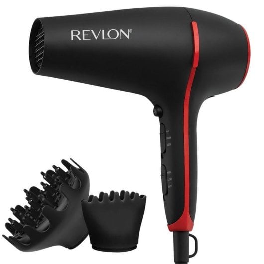 Ionen Föhn Revlon RVDR5317E 2000W 3 Temperaturstufen 2 Geschwindigkeiten Diffusor Konzentrator Schwarz Rot