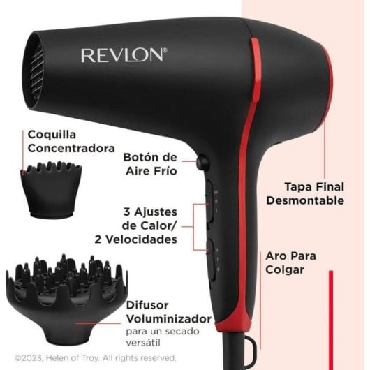 Ionen Föhn Revlon RVDR5317E 2000W 3 Temperaturstufen 2 Geschwindigkeiten Diffusor Konzentrator Schwarz Rot