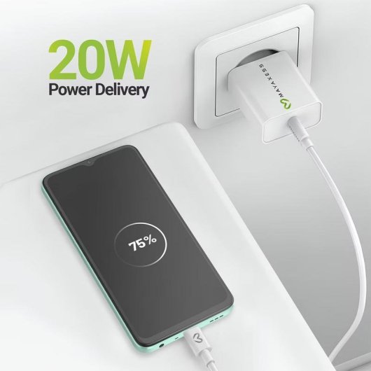 Cargador USB 20W Mayaxess con carga rápida y cable USB-C