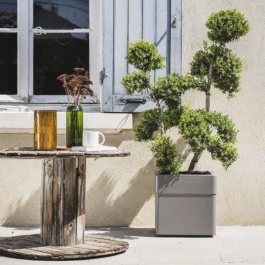 Pot carré EDA Carel 26 L plastique recyclé taupe mat strié roues