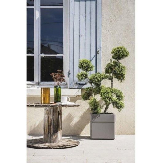 Pot carré EDA Carel 26 L plastique recyclé taupe mat strié roues