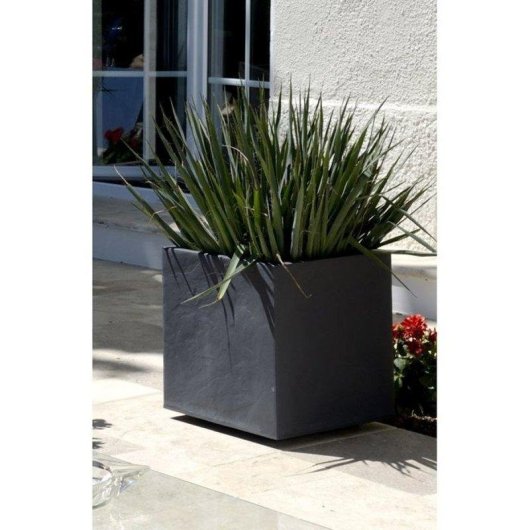 Jardinera EDA Volcania cuadrada gris antracita 39,5x39,5x43,5 cm doble pared