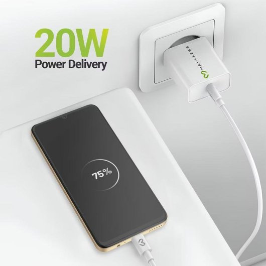 Carregador Rápido Mayaxess 20W USB-A com Cabo USB-C 1m