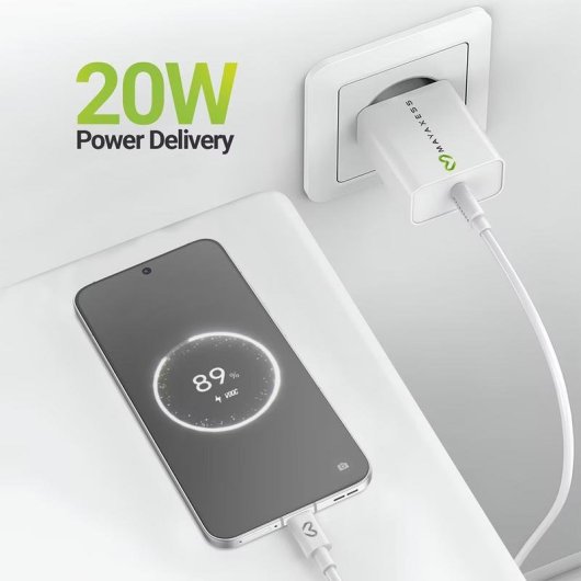 Caricatore Rapido Mayaxess 20W Bianco con Cavo USB-C