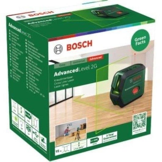 Nível laser Bosch AdvancedLevel 2G cruzado verde autonivelante 100° 15m USB-C