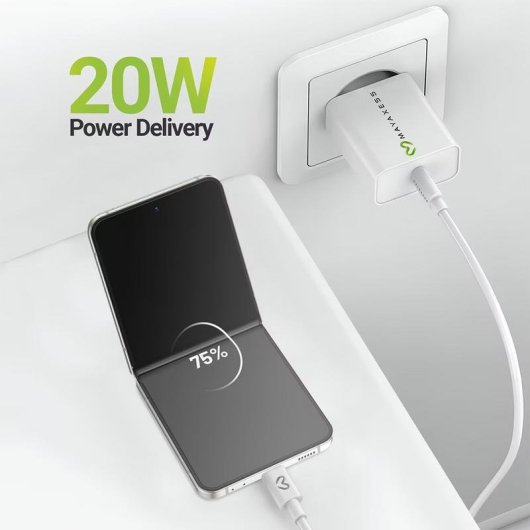 Caricatore USB 20W Mayaxess Bianco con Cavo USB-C 1m