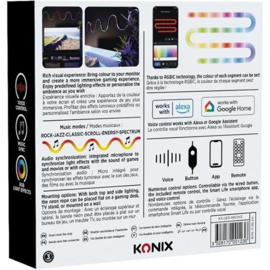 Bandeau Lumineux KONIX Smart Neon Flex 3 m Multicolor avec Télécommande