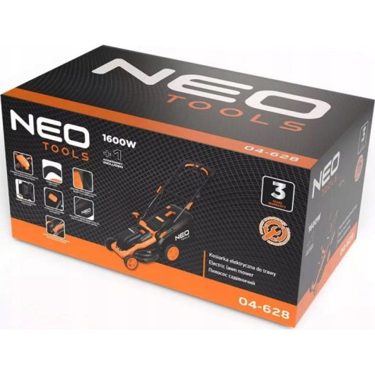Cortacésped eléctrico Neo Tools 1600W 38 cm con cesto 45 L y mulching