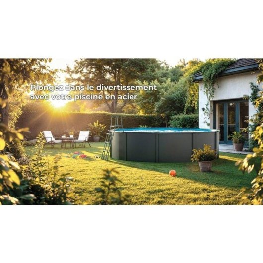 Piscine Gre Louko Acier Ø370 x H122 cm Antracite Kit Complet