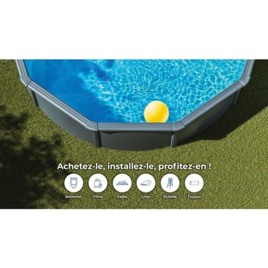 Piscine Gre Louko Acier Ø370 x H122 cm Antracite Kit Complet