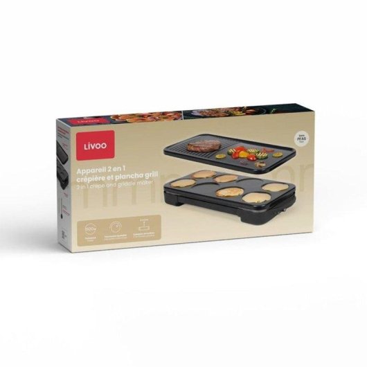 Plancha para crepes 2 en 1 Livoo 1500 W 8 mini crepes placas extraíbles