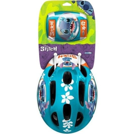 Set de casco y protecciones infantil Disney Stitch ajustable 50-56 cm