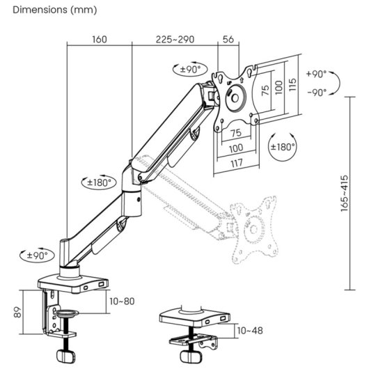 Kimex 015-2701 Supporto Monitor da Tavolo 17 a 32" VESA 75x75 a 100x100 Max 9Kg