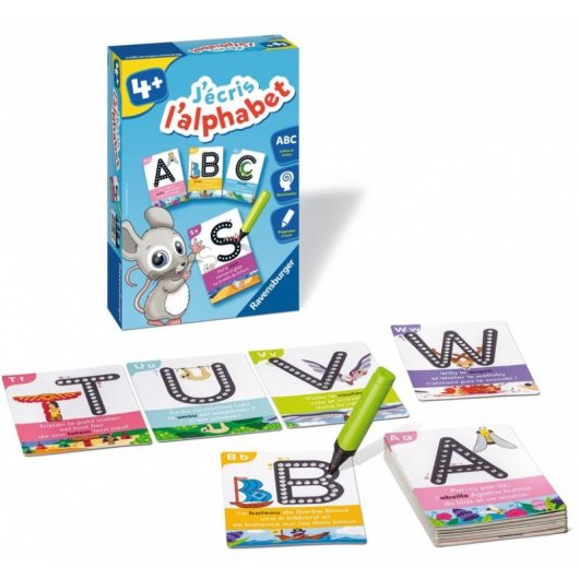 Kit de caligrafía Ravensburger J'écris L'alphabet 4+ años 26 tarjetas rotulador borrable