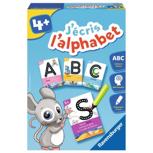 Kit de caligrafía Ravensburger J'écris L'alphabet 4+ años 26 tarjetas rotulador borrable