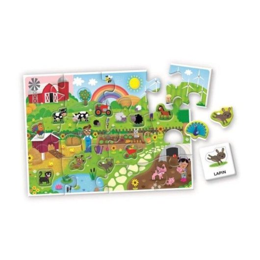 Clementoni Les Mots de la Ferme Lernpuzzle 12 Maxi-Teile mit taktilen Vokabelkarten