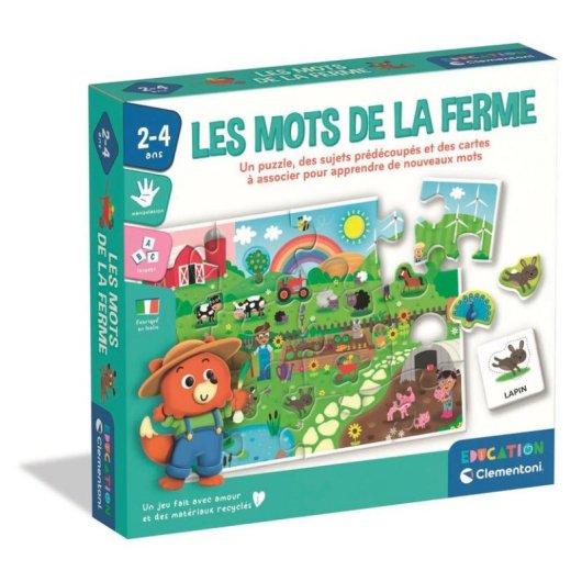 Clementoni Les Mots de la Ferme Lernpuzzle 12 Maxi-Teile mit taktilen Vokabelkarten