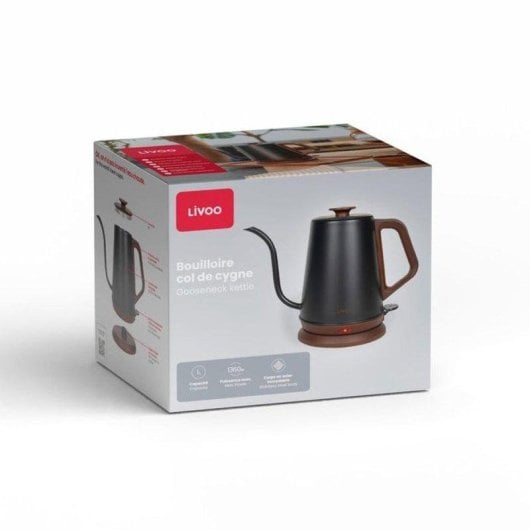 Bouilloire électrique Livoo DOD206 Col de cygne 1,2 L Acier inoxydable 1000 W Base 360° sans fil Arrêt automatique