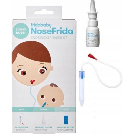 Kit 3 en 1 NoseFrida Aspirador Nasal con Spray Salino y Filtros Higiénicos