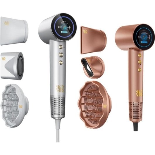 Secador de Cabelo Iónico SkinVibe Aurea Family X Plasma 1600W 4 Temperaturas 2 Velocidades com Acessórios Ecrã Tátil Cinzento
