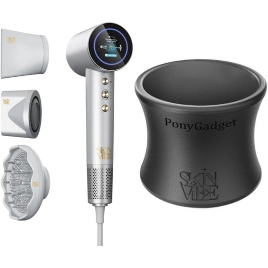 Secador de Cabelo Iónico SkinVibe Aurea Family X Plasma 1600W 4 Temperaturas 2 Velocidades com Acessórios Ecrã Tátil Cinzento