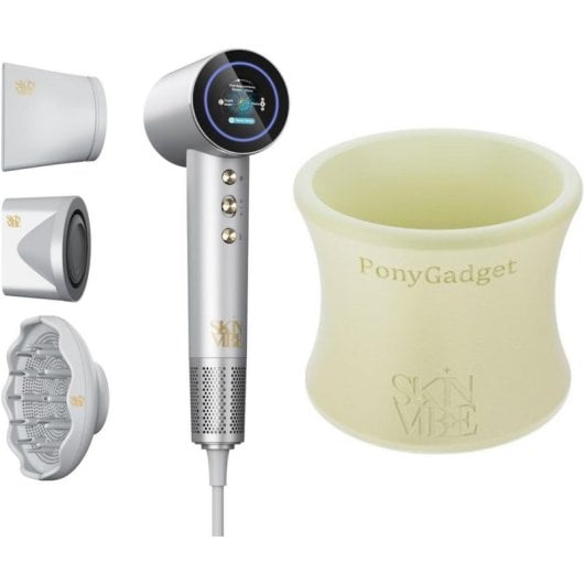 Secador de Cabelo Iónico SkinVibe Aurea Family X Plasma 1600W 4 Temperaturas 2 Velocidades com Acessórios Ecrã Tátil Cinzento
