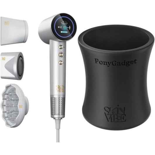 Secador de Cabelo Iónico SkinVibe Aurea Family X Plasma 1600W 4 Temperaturas 2 Velocidades com Acessórios Ecrã Tátil Cinzento
