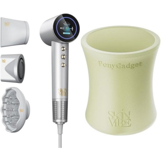 Secador de Cabelo Iónico SkinVibe Aurea Family X Plasma 1600W 4 Temperaturas 2 Velocidades com Acessórios Ecrã Tátil Cinzento